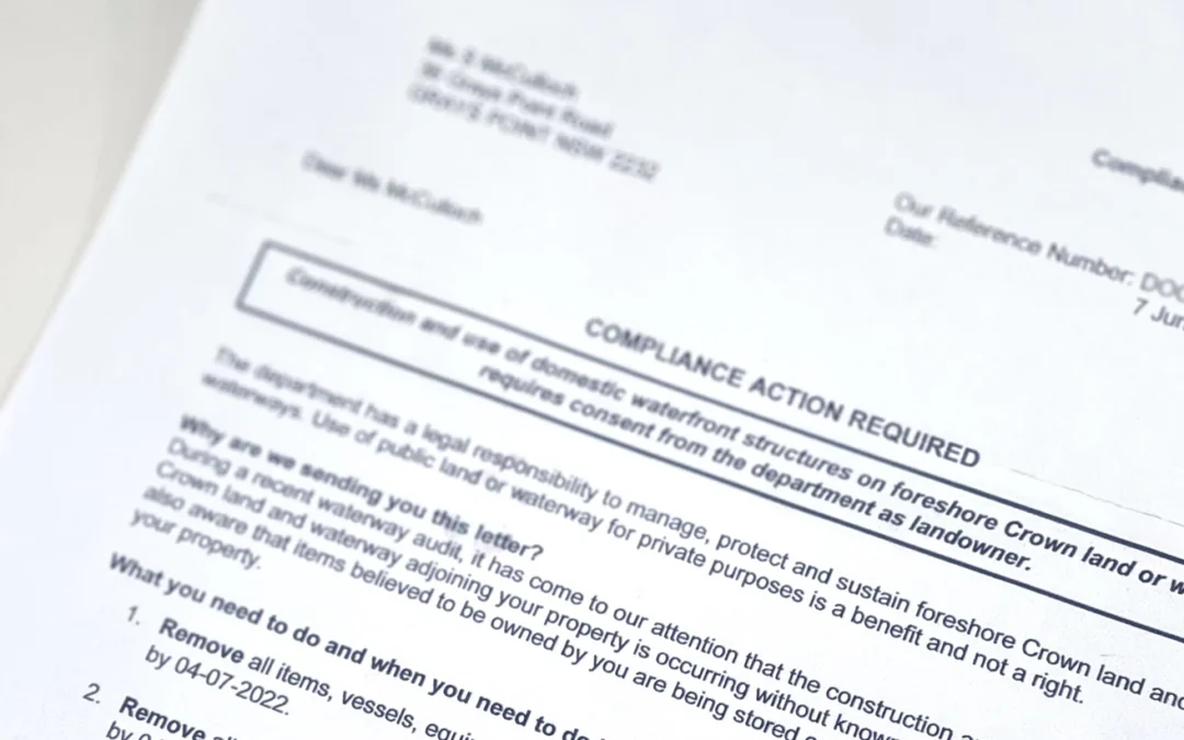 Compliance Action notice received by waterfront homeowners